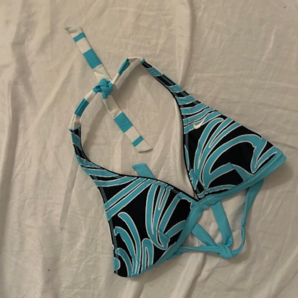 Nike  reversible swim suit black blue white  womens bikini top size small